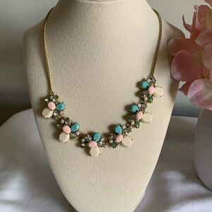 LOFT Gold Necklace with Pink and Blue Floral Accents